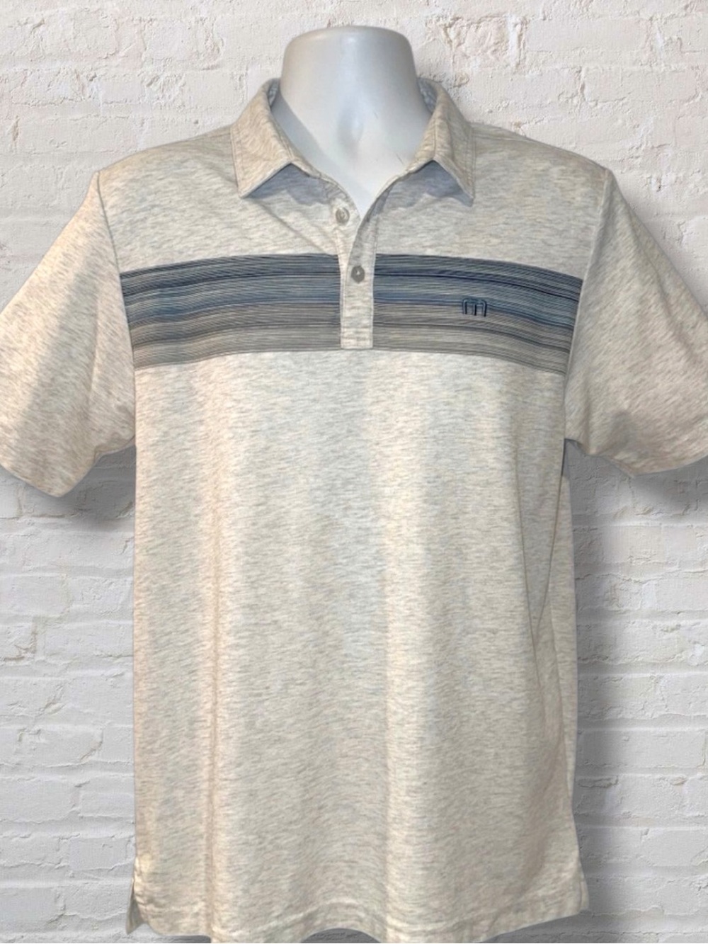 Travis Mathew Polo Men’s Medium Gray Heather Stripe Golf Casual Short Sleeve